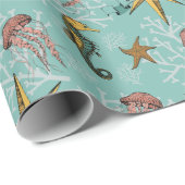 Blauwgroen nautische ster aangepaste tekst marien cadeaupapier (Rol Hoek)