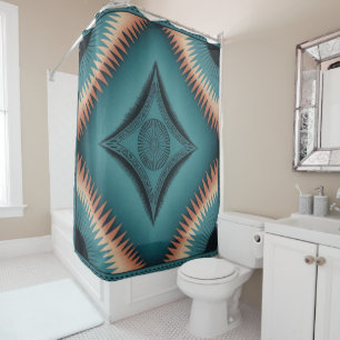 Blauwgroen Navajo Peach Sunburst Families Gift Douchegordijn