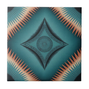 Blauwgroen Navajo Peach Sunburst Tegeltje