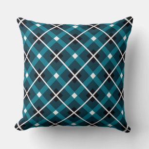 Blauwgroen & Navy geometrisch rasterpatroon Kussen