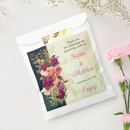 Blauwgroen, Navy, Groen, Gouden Vette Bloemen Brui Bedankzakje (Gezegeld)