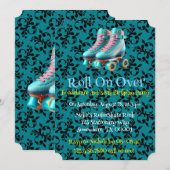 Blauwgroen Neon Rollerskate verjaardagsfeestje Kaart (Voorkant / Achterkant)