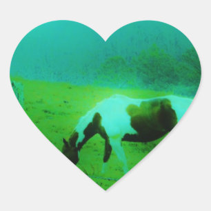 Blauwgroen nevel Reto gekleurde verf pony Paard Hart Sticker