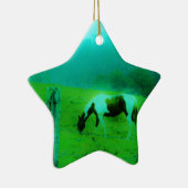 Blauwgroen nevel Reto gekleurde verf pony Paard Keramisch Ornament (Rechts)