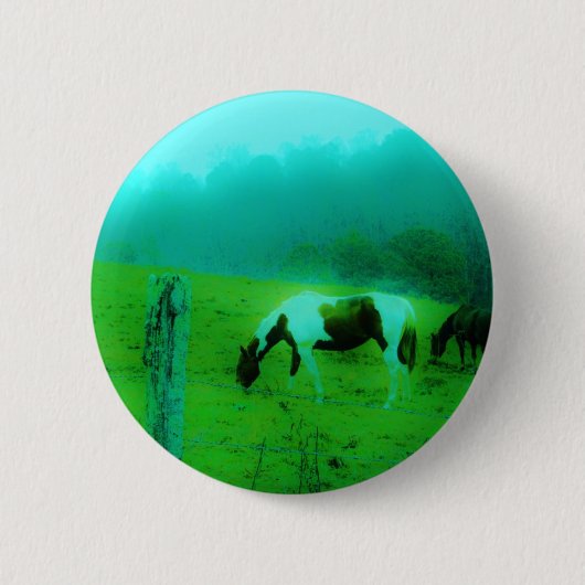 Blauwgroen nevel Reto gekleurde verf pony Paard Ronde Button 5,7 Cm (Voorkant)