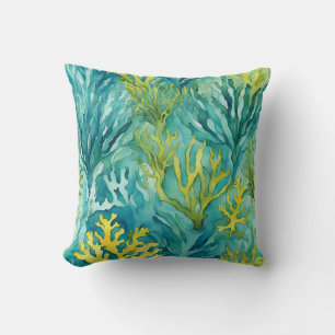 Blauwgroen Oceaan Zeewier Koraal Beachy Nautisch Kussen