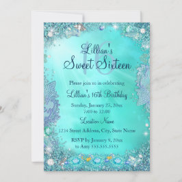 Blauwgroen Ocean Jewel Sweet 16 Birthday Party 2 Kaart