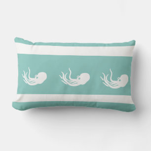 Blauwgroen octopus/inktvis, tong op witte PILLOW Buitenkussen