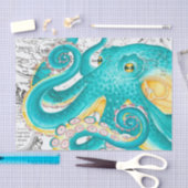 Blauwgroen Octopus Nautical Map Waterverf Tissuepapier (Craft)