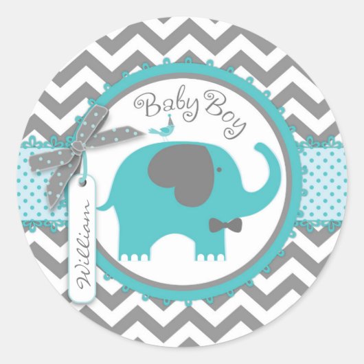 Blauwgroen olifant boog-stropdas chevron print Bab Ronde Sticker (Voorkant)