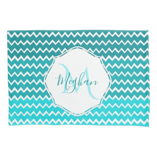 Blauwgroen Ombre Chevron Persoonlijke Kussensloop (Voorkant)