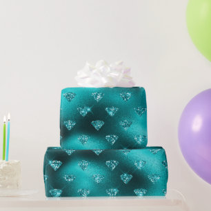 Blauwgroen Ombre Glam Glitter Diamonds Patroon Cadeaupapier