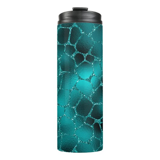 Blauwgroen Ombre Glam Glitter Giraffe Spots Patroo Thermosbeker (Voorkant)