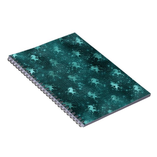 Blauwgroen Ombre Glam Glitter Unicorns Patroon Notitieboek (Rechterzijde)