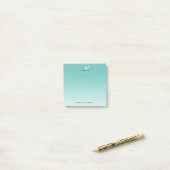 Blauwgroen Ombre Monogram Elegant Girly Script Kan Post-it® Notes (Op bureau)