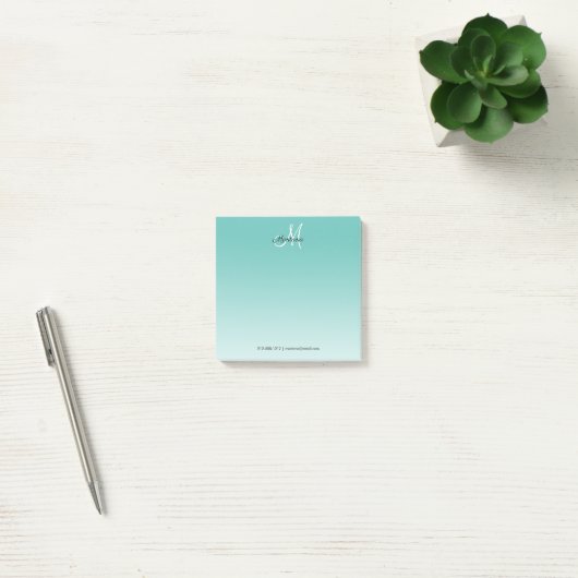 Blauwgroen Ombre Monogram Elegant Girly Script Kan Post-it® Notes (Kantoor)
