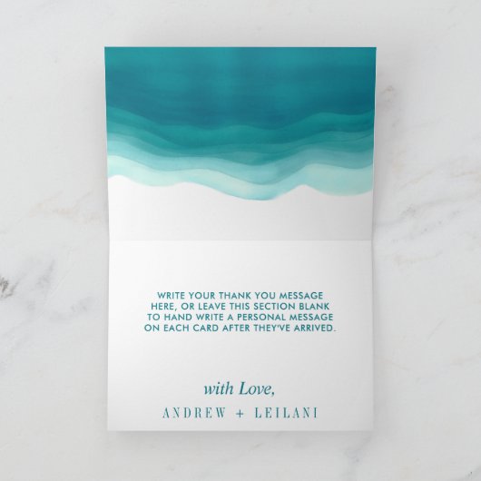 Blauwgroen Ombre Waterverf Wave bruiloft | Bedankkaart (Binnen)