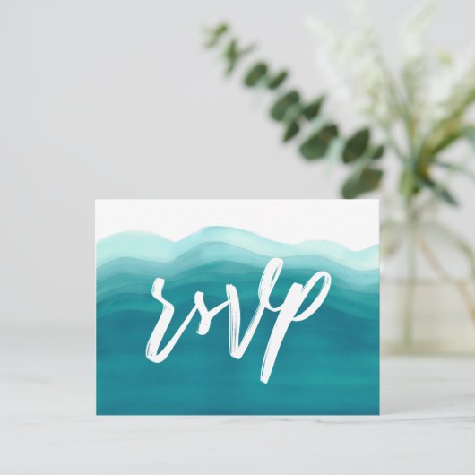 Blauwgroen Ombre Waterverf Wave | Maaltijdkeuze RS Uitnodiging Briefkaart (Staand voorkant)