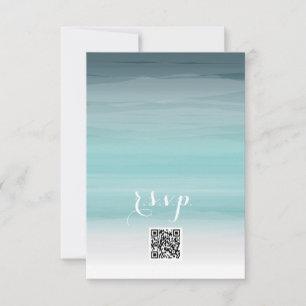 Blauwgroen Ombré Wedding QR-code RSVP Kaartje