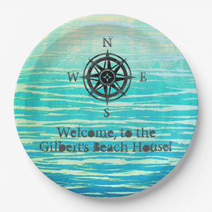 Blauwgroen Ombre Zee Monogrammed Papieren Bordje