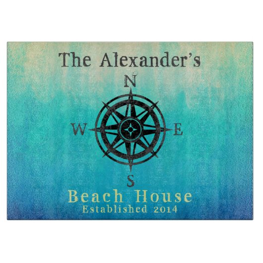 Blauwgroen Ombre Zee Nautical Monogram Snijplank (Voorkant)