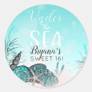Blauwgroen onder de Sea Shells Beach Sweet 16 Part Ronde Sticker