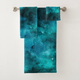 Blauwgroen ontwerp uit de galaxreeks 7 bad handdoek
