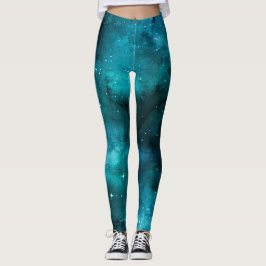 Blauwgroen ontwerp uit de galaxreeks 7 leggings