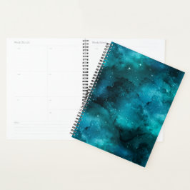 Blauwgroen ontwerp uit de galaxreeks 7 planner