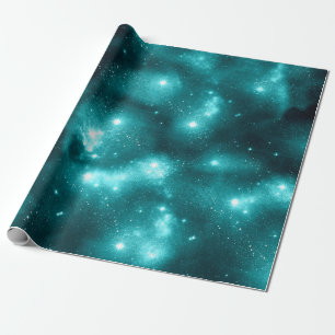 Blauwgroen ontwerp van de galaxreeks 3 cadeaupapier