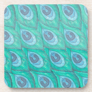 Blauwgroen ontwerp van het Peacock-ventilatorpatro Bier Onderzetter
