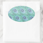 Blauwgroen ontwerp van het Peacock-ventilatorpatro Ovale Sticker (Tas)