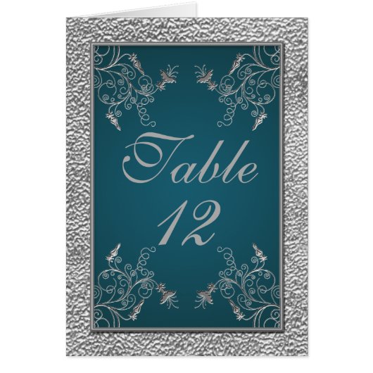 Blauwgroen op Pewter Table Number Kaart (Voorkant)