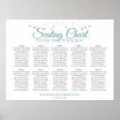 Blauwgroen op White 10 Table Wedding Seating Chart Poster (Voorkant)
