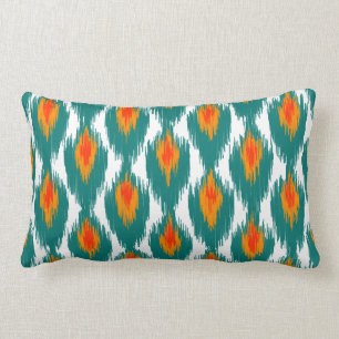 Blauwgroen Oranje Abstract Tribaal Ikat Diamond Pa Kussen