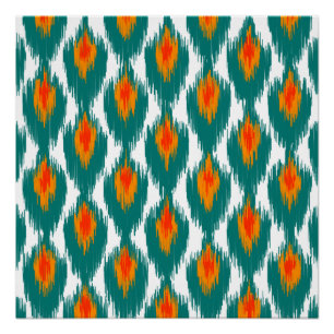 Blauwgroen Oranje Abstract Tribaal Ikat Diamond Pa Perfect Poster