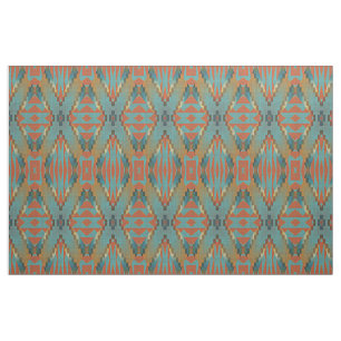 Blauwgroen Oranje Groen Turquoise Bruin Etnisch Ki Stof