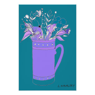 Blauwgroen originele kleurrijke bloemen in een Mok Perfect Poster