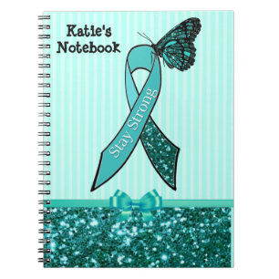 Blauwgroen Ovariumkanker Awareness Ribbon & Butter Notitieboek