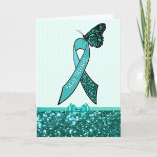 Blauwgroen Ovariumkanker Awareness Ribbon Support Kaart