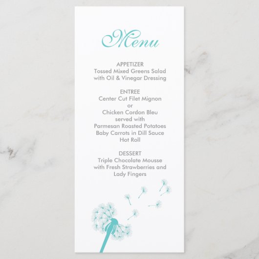 Blauwgroen Paardenbloem Wedding Menu (Voorkant)