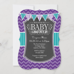 Blauwgroen Paars Chalkboard Chevron Baby shower In Kaart