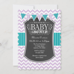 Blauwgroen Paars Chalkboard Chevron Baby shower In Kaart