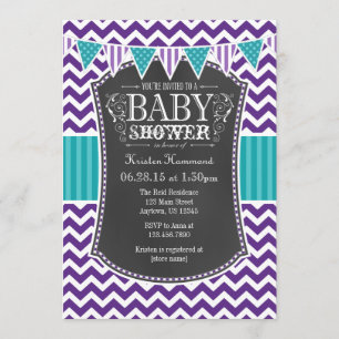 Blauwgroen Paars Chalkboard Chevron Baby shower In Kaart