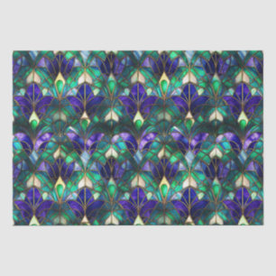 Blauwgroen, Paars en Gold Peacock Glas in lood Tissuepapier