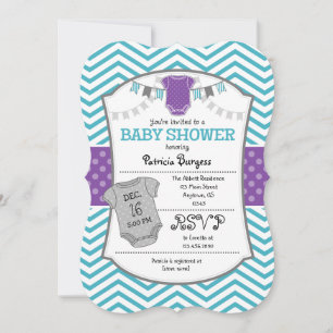Blauwgroen Paars Gray Chevron Baby shower Uitnodig Kaart