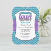 Blauwgroen Paars Gray Chevron Baby shower Uitnodig Kaart (Staand voorkant)
