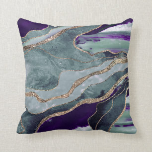 Blauwgroen Paars Marble Agate Gold Glitter Glam #1 Kussen