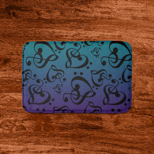 Blauwgroen Paars Ombre Music Note Clef Hearts Patt Badmat