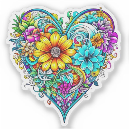  Blauwgroen Paarse Bloemen Hart | Valentijnsdag Sticker (Voorkant)